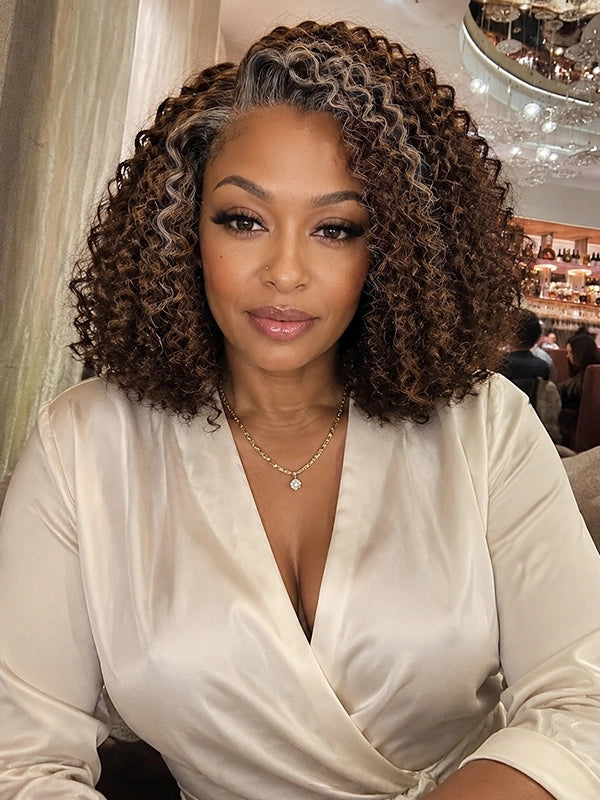 Luvwin Luvwin 5x5 Lace Dark Brown With Gray Water Wave Bob Human Hair Wig