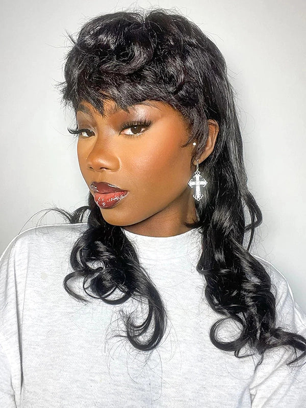 Luvwin Pixie Cut Wigs Glueless Mullet Wigs With Bangs For Black Women