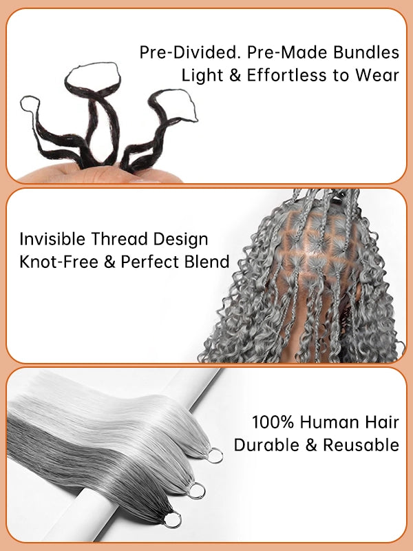 Luvwin Gray Crochet Hair 3 Packs Small Kinky Curly Human Hair Bundle Hair Extensions