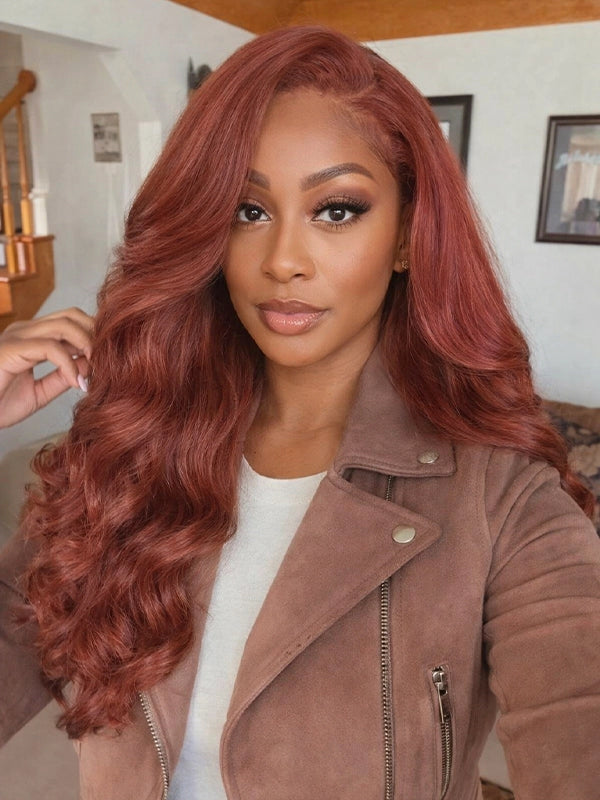 Luvwin Limited Design | Reddish Brown Body Wave Pre Cut HD Lace Free Part Long Wig Ready To Go