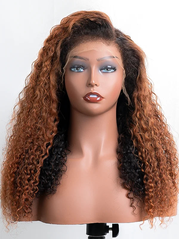 4C Edges | Luvwin 180% Density Ombre Brown Deep Wave Kinky Edges Undetectable Lace Front Wig | Afro Inspired