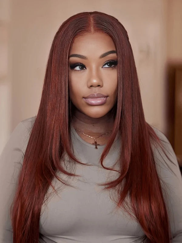 Luvwin Glueless Layered Cut Reddish Brown 13x4 13x6 Lace Wear And Go Straight Human Hair Wig