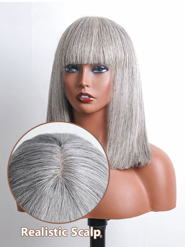 Top detail of the Salt wig, focusing on the seamless lace front and natural texture. Designed for women seeking a wig with a realistic and comfortable fit, ideal for long wear.