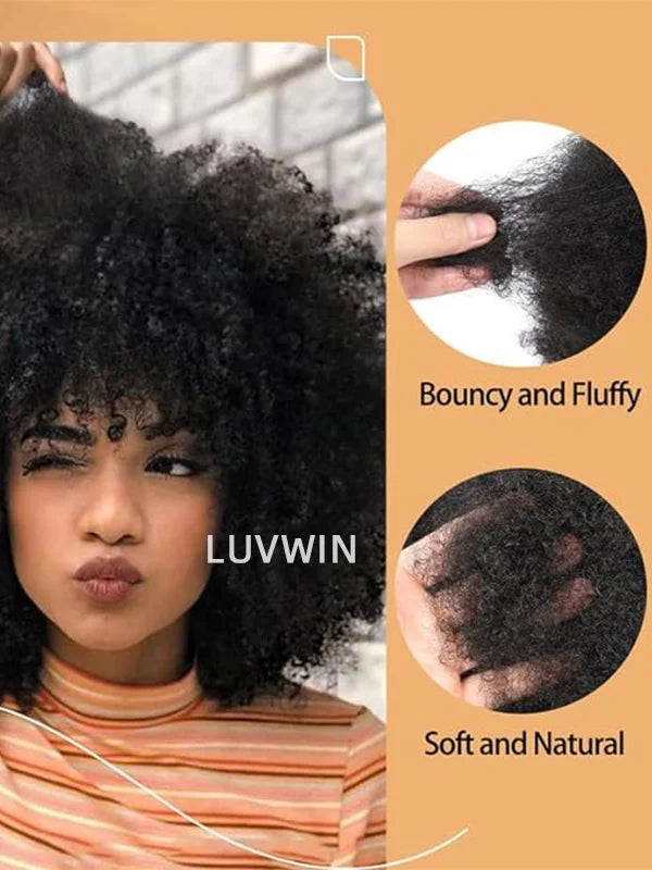 Luvwin Fluffy Afro Kinky Curly Human Hair No Lace For Black Women