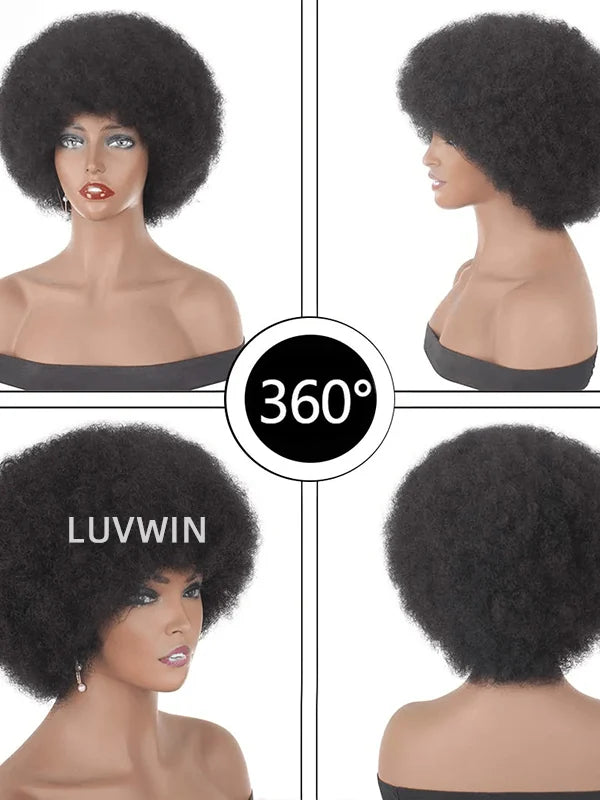 Luvwin Fluffy Afro Kinky Curly Human Hair No Lace For Black Women
