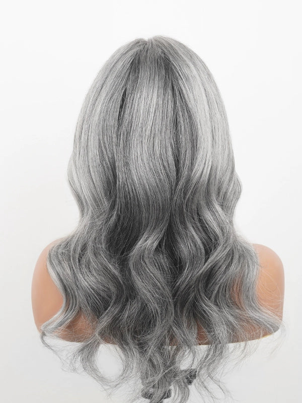 Luvwin Silver Grey Salt & Pepper Wavy Wig With Signature White Front Streaks