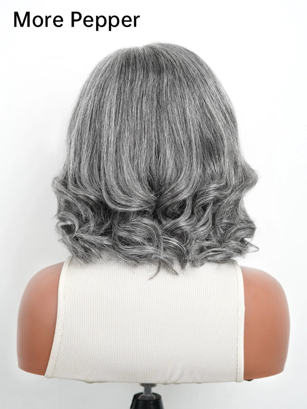 Luvwin 5x5 Salt And Pepper Money Piece Wave Glueless Gray Wig
