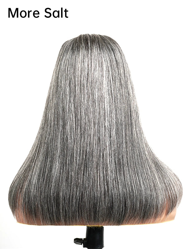 Luvwin 5x5 Closure Salt & Pepper More Salt Highlight Front Glueless Straight Wig