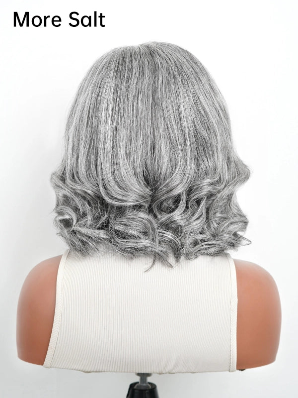 Luvwin 5x5 Salt And Pepper Money Piece Wave Glueless Gray Wig