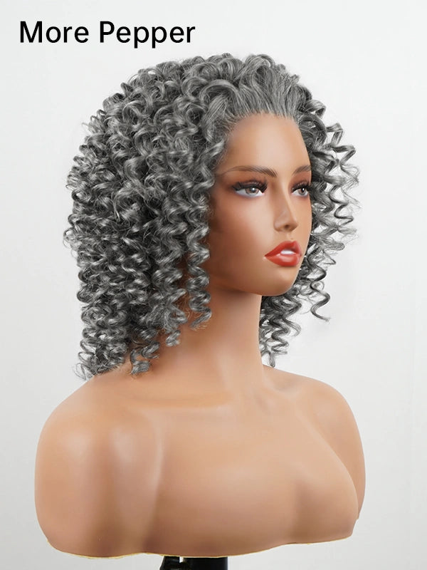 Luvwin 13x4 Salt & Pepper Bouncy Curls Glueless Grey Wig 100% Human Hair