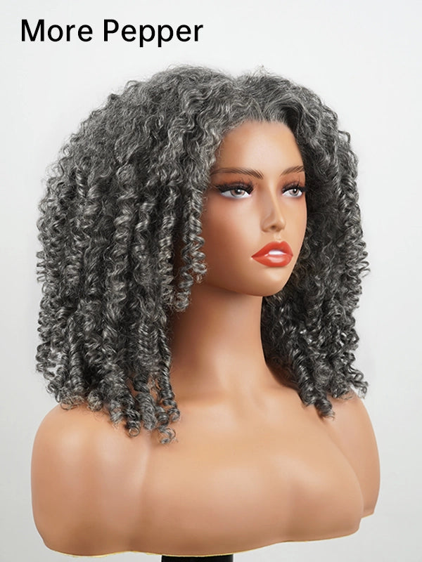 Luvwin 13x4 Salt And Pepper Natural Curly Glueless Gray Color Pre-Cut Lace Bob Wig