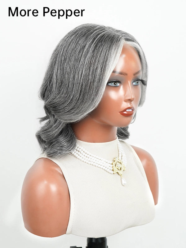 Luvwin 5x5 Salt And Pepper Money Piece Wave Glueless Gray Wig