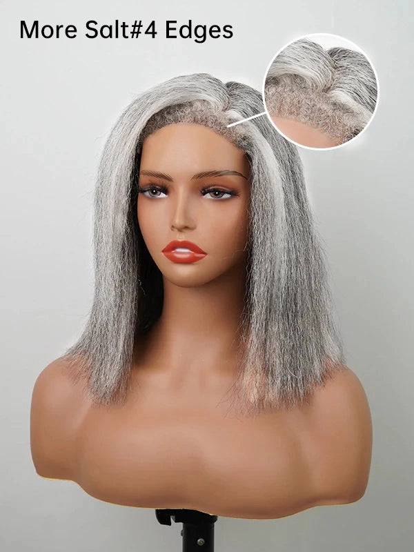 Luvwin 4C Edges Salt & Pepper More Salt Highlight Front Glueless Yaki Straight Wig