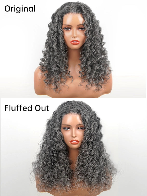 Luvwin Salt & Pepper Loose Wave Curly Wig Glueless Gray Color 100% Human Hair