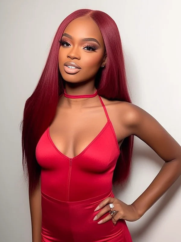 Luvwin 99J Burgundy Color 13x4&13x6 HD Lace Silky Straight Pre-Plucked Pre-Cut Wig for Women