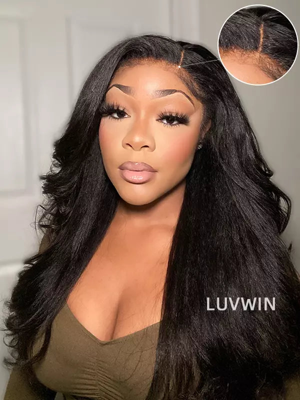 Bords 4C | Luvwin 180% Densité Indétectable Kinky Straight Kinky Edges Lace Glueless Wig | Inspiré d'Afro