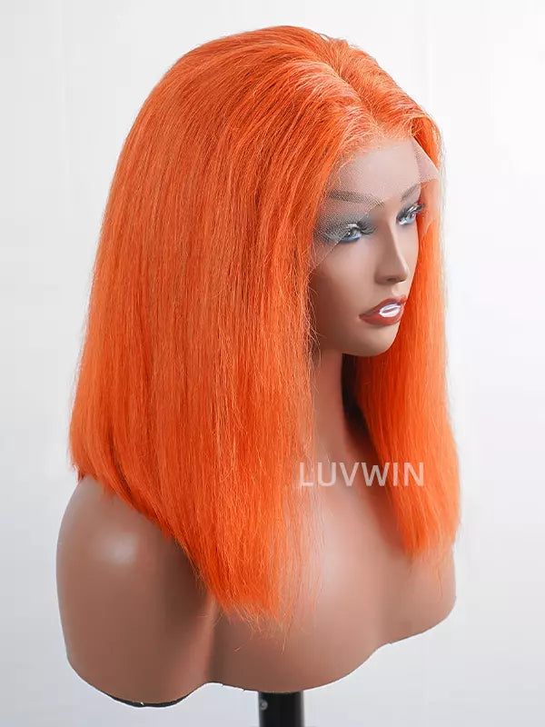 Luvwin 13x4 Ginger Orange Color Gluless Pre-Cut Swiss HD Lace Human Hair Bob Wig