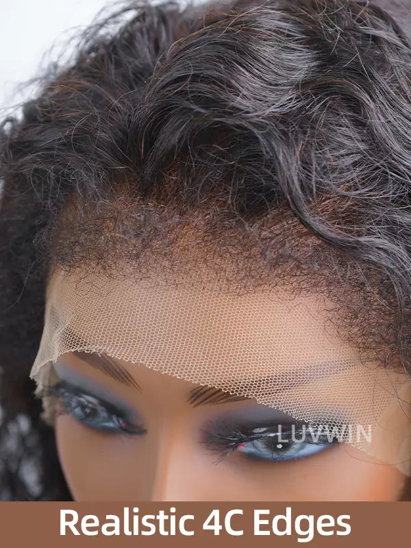 Bords 4C | Luvwin 180% Densité Indétectable Kinky Straight Kinky Edges Lace Glueless Wig | Inspiré d'Afro