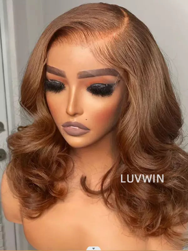Luvwin 13 x 4 et 13 x 6 brun clair vague de corps pré-coupé Hd dentelle pré-plumée délié Bob perruque