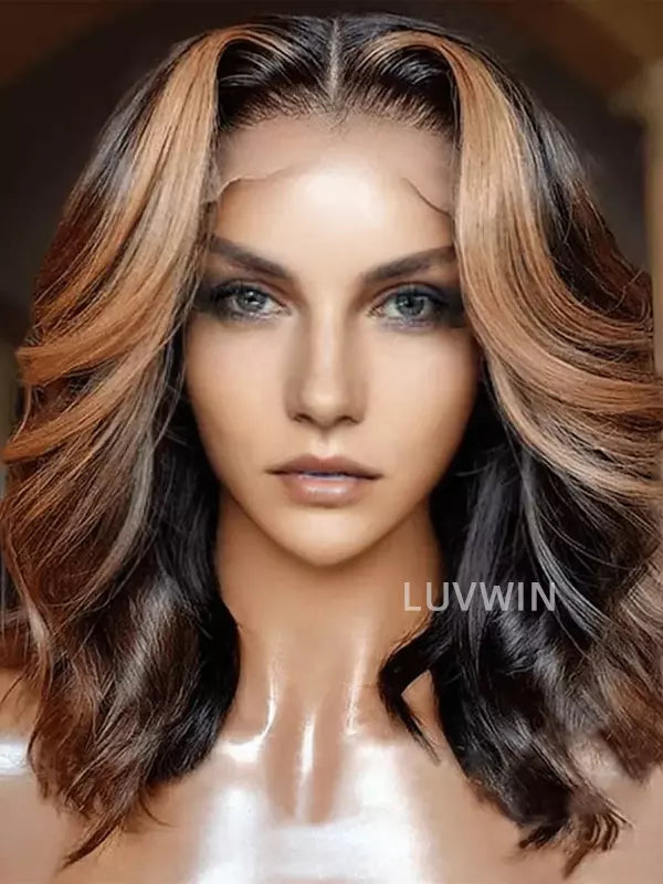 Luvwin 13x4 & 13x6 Honey Blonde Highlight Ondulés Cheveux Humains Bob Perruque Pré-Cut Hd Lace