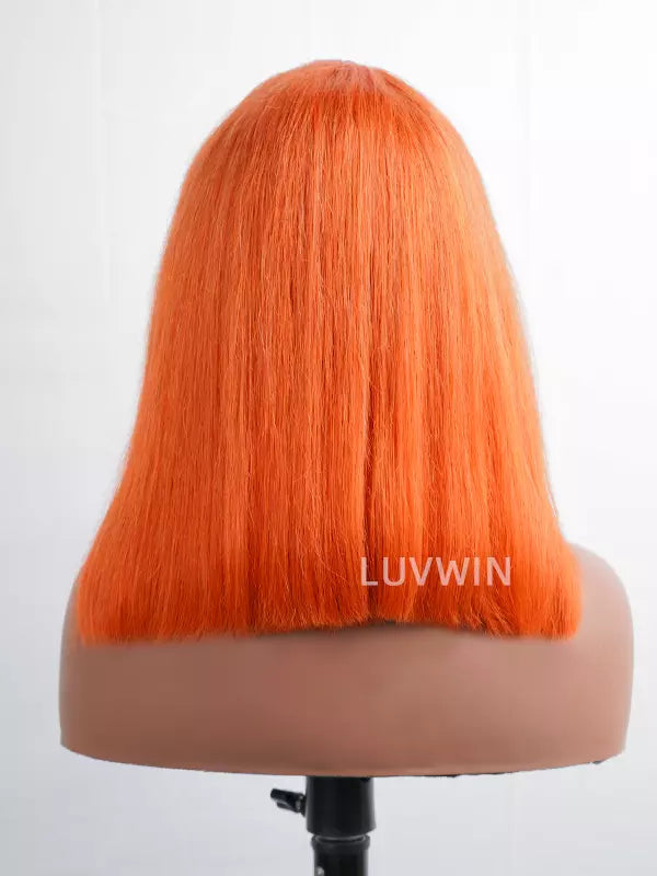 Luvwin 13x4 Ginger Orange Color Gluless Pre-Cut Swiss HD Lace Human Hair Bob Wig