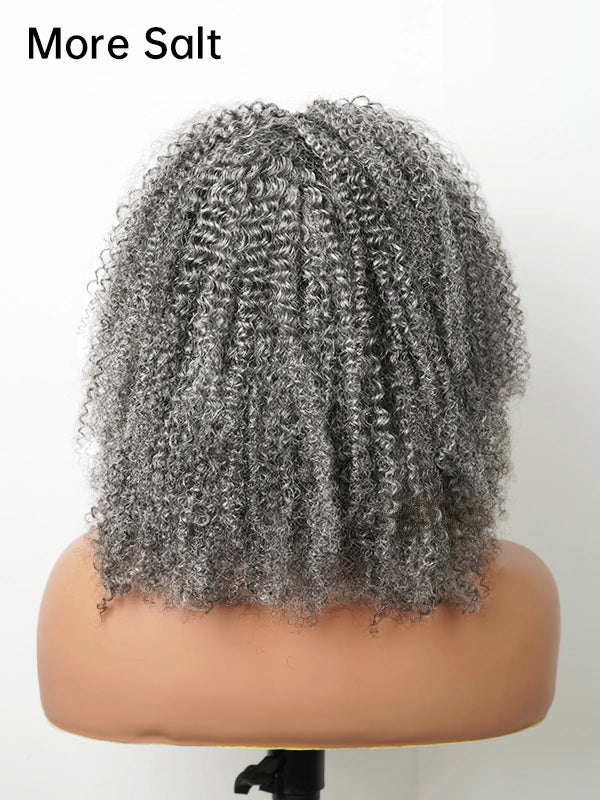 Luvwin Salt & Pepper Kinky Curly 3 In 1 Half Wig Beginner Friendly Glueless 3/4 Wig 100% Human Hair