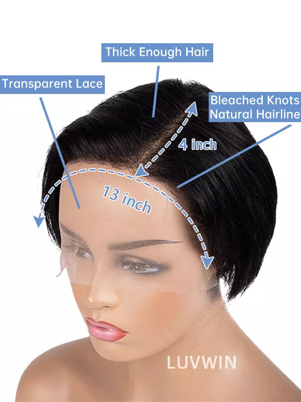 Luvwin Pixie Cut Wigs Pre-Plucked Hairline 100% Human Hair For Black Women