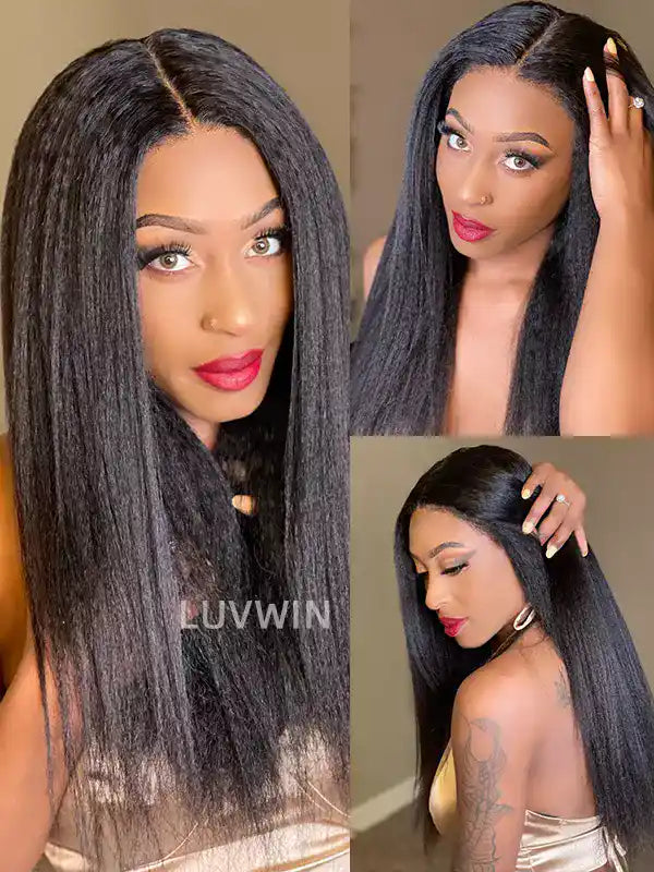 Bords 4C | Luvwin 180% Densité Indétectable Kinky Straight Kinky Edges Lace Glueless Wig | Inspiré d'Afro