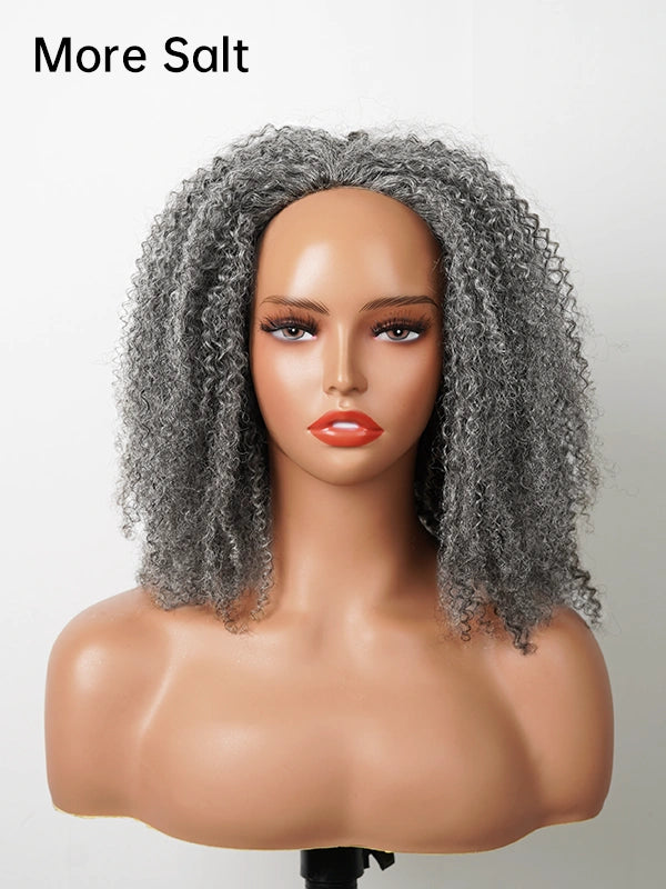 Luvwin Salt & Pepper Kinky Curly 3 In 1 Half Wig Beginner Friendly Glueless 3/4 Wig 100% Human Hair