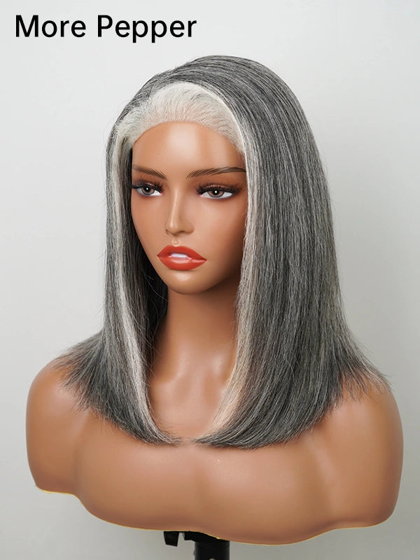 Luvwin 4C Edges Salt & Pepper More Salt Highlight Front Glueless Straight Wig