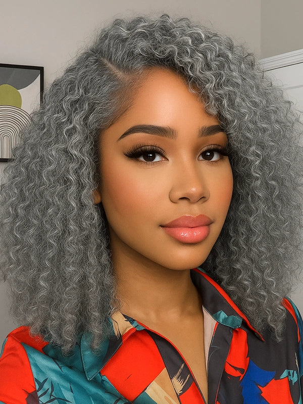 Luvwin 5x5 Closure Salt & Pepper Burmese Curly Glueless Wig 100% Human Hair