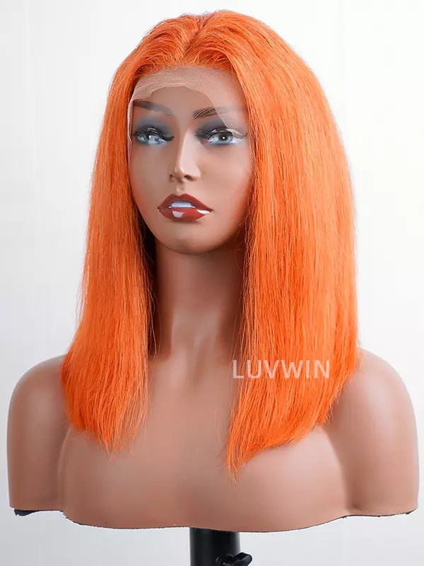 Luvwin 13x4 Ginger Orange Color Gluless Pre-Cut Swiss HD Lace Human Hair Bob Wig