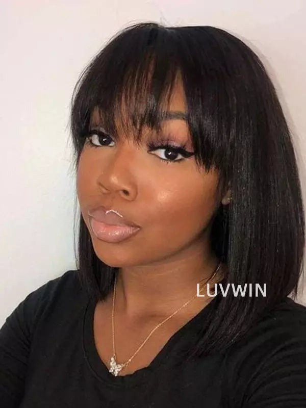 Luvwin Wear And Go Straight Short Bang Wig Beginner Friendly 100% Human Hair