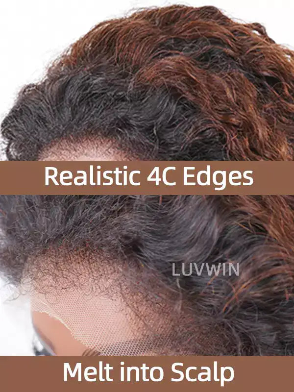 4C Edges | Luvwin 180% Density Ombre Brown Deep Wave Kinky Edges Undetectable Lace Front Wig | Afro Inspired