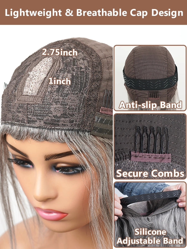 Luvwin Salt And Pepper Layered Cut Short Bang Wig Gray Hair With Inner Buckle