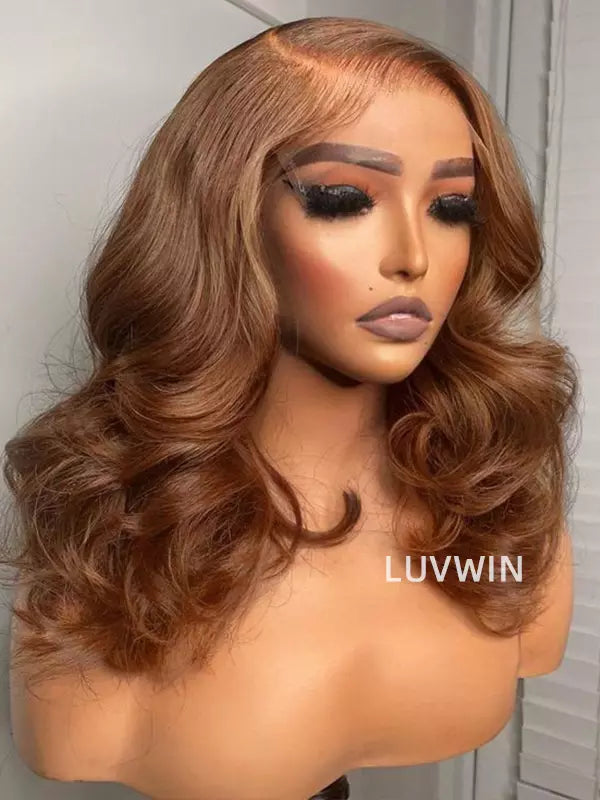 Luvwin 13 x 4 et 13 x 6 brun clair vague de corps pré-coupé Hd dentelle pré-plumée délié Bob perruque