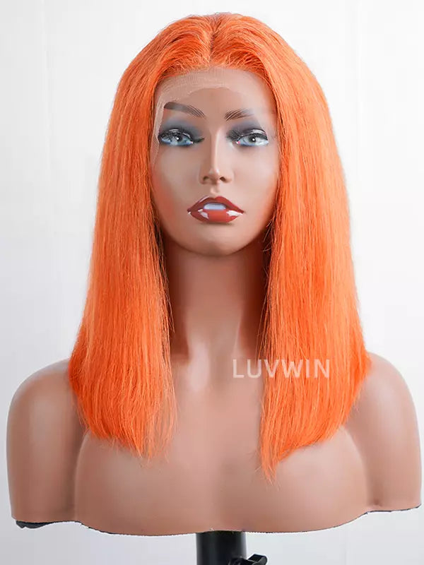 Luvwin 13x4 Ginger Orange Color Gluless Pre-Cut Swiss HD Lace Human Hair Bob Wig
