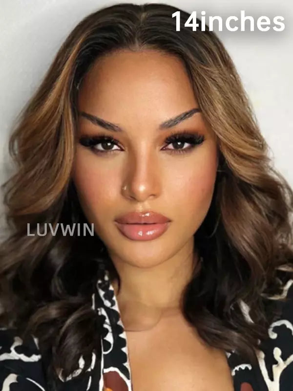 Luvwin 13x4&13x6 Honey Blonde Highlight Wavy Human Hair Bob Wig Pre-Cut Hd Lace