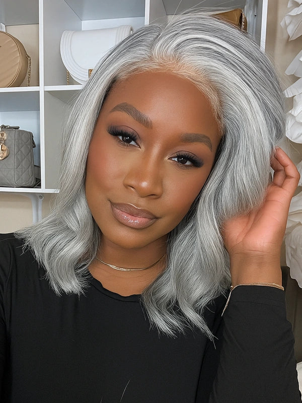 Luvwin 5X5 Salt & Pepper More Salt Highlight Front Glueless Wave Wig