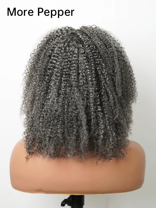 Luvwin Salt & Pepper Kinky Curly 3 In 1 Half Wig Beginner Friendly Glueless 3/4 Wig 100% Human Hair