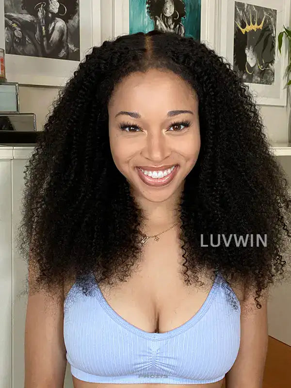 Bords 4C | Luvwin 180% Densité Réaliste Afro Kinky Edges Free Parting Indétectable Lace Front Wig | Inspiré d'Afro