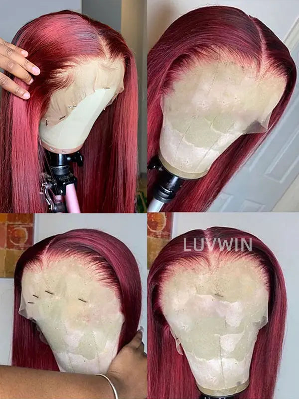 Luvwin 99J Burgundy Color 13x4&13x6 HD Lace Silky Straight Pre-Plucked Pre-Cut Wig for Women