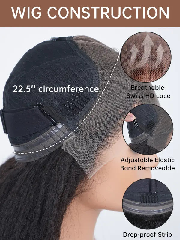 Bords 4C | Luvwin 180% Densité Indétectable Kinky Straight Kinky Edges Lace Glueless Wig | Inspiré d'Afro