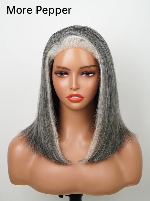 Luvwin 4C Edges Salt & Pepper More Salt Highlight Front Glueless Straight Wig