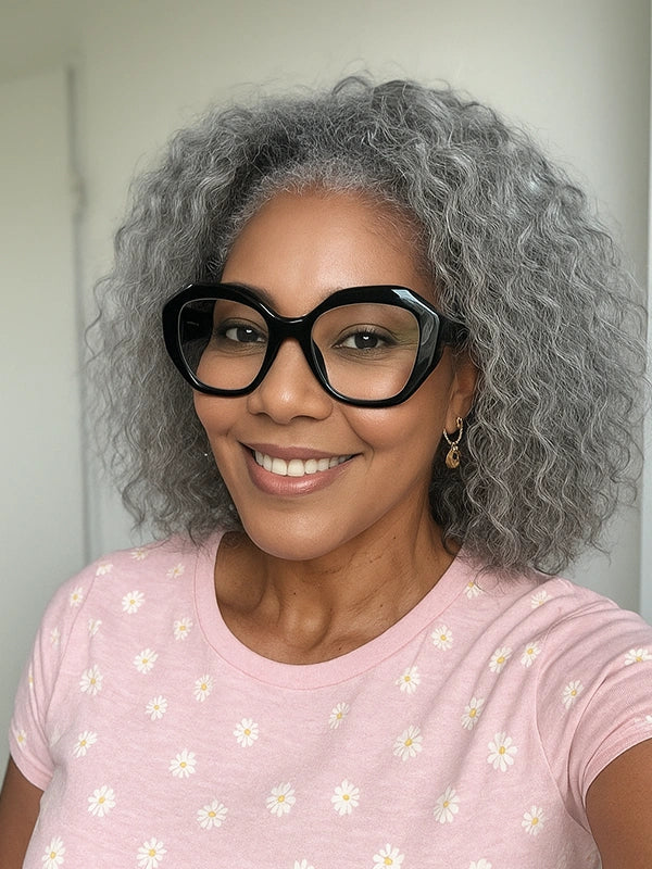 Luvwin Salt & Pepper Kinky Curly 3 In 1 Half Wig Beginner Friendly Glueless 3/4 Wig 100% Human Hair