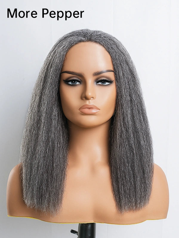 Luvwin Salt & Pepper Kinky Straight 3 In 1 Half Wig Beginner Friendly Glueless 3/4 Wig 100% Human Hair