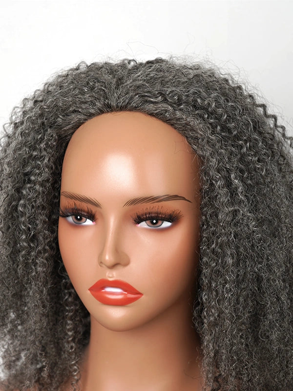Luvwin Salt & Pepper Kinky Curly 3 In 1 Half Wig Beginner Friendly Glueless 3/4 Wig 100% Human Hair