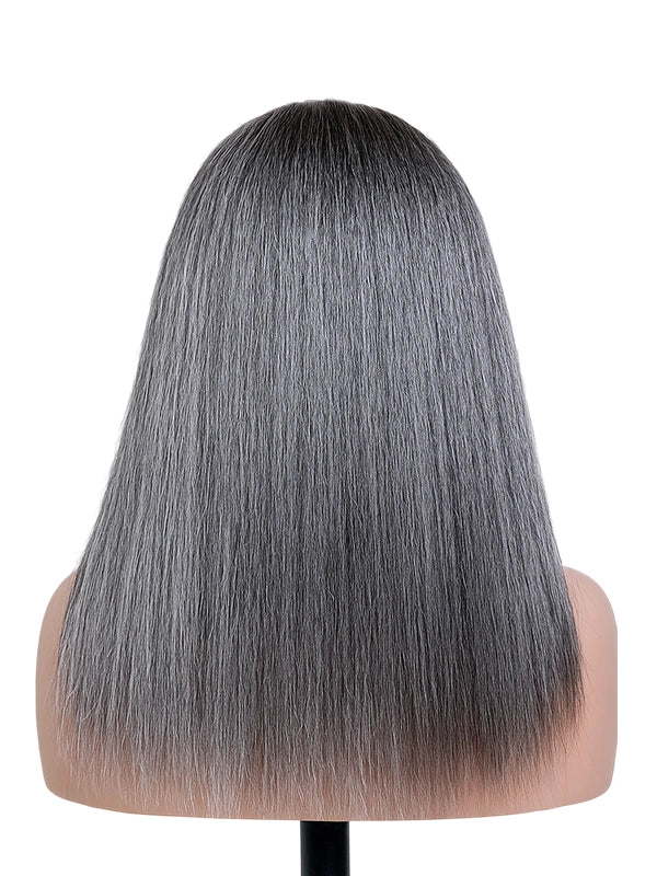 Luvwin Salt & Pepper Kinky Straight 3 In 1 Half Wig Beginner Friendly Glueless 3/4 Wig 100% Human Hair