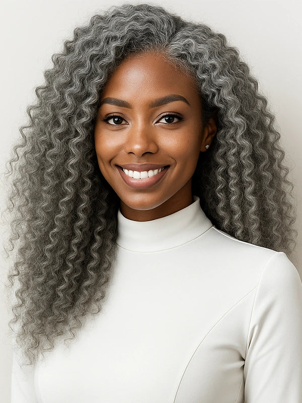 Luvwin 13x4 Salt And Pepper Wand Curly Glueless Gray Color Pre-Cut Lace Wig