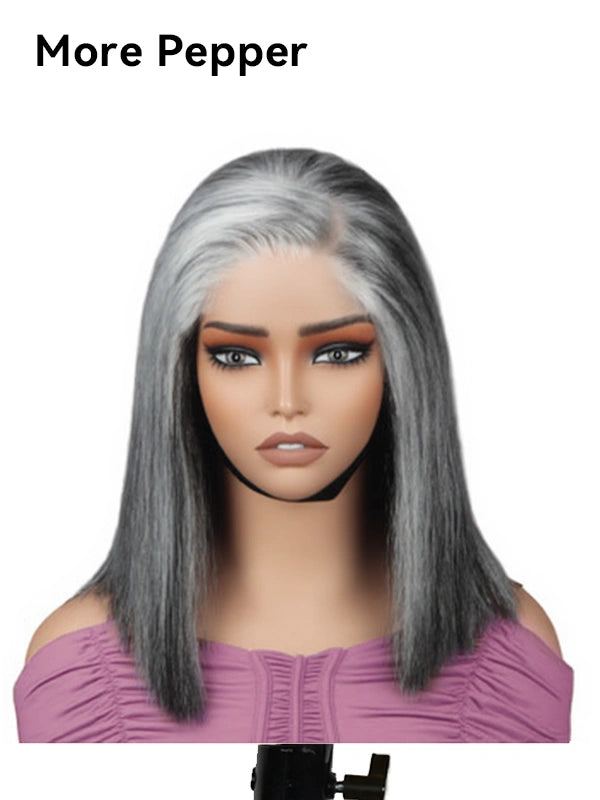 Luvwin 5x5 Closure Salt & Pepper More Salt Highlight Front Glueless Straight Wig
